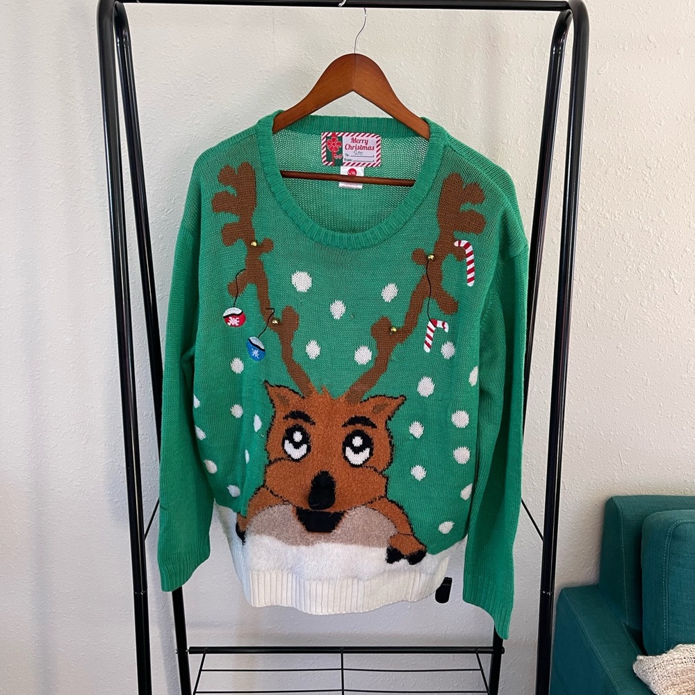Light Up Tacky Christmas Sweater Merry Christmas Ugly Sweater L XL